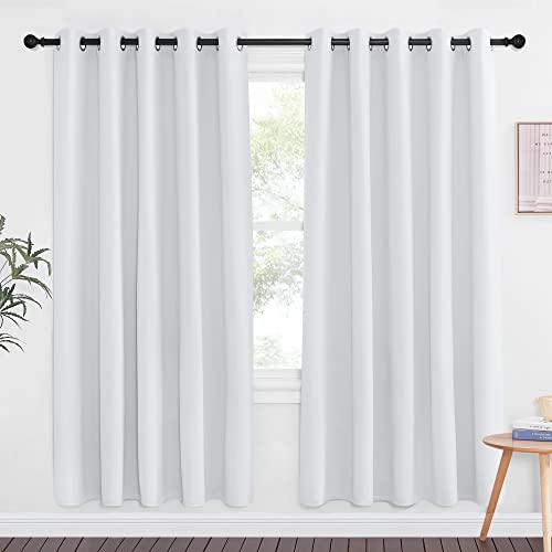 NICETOWN Room Darkening Curtain for Living Room - Easy Care Solid Thermal Insulated Grommet Light Blocking Modern Window Curtain Drape for Bedroom (1 Panel, 66 by 72, Greyish White)