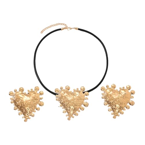 Shuade Juego de aretes y collar asimétricos de corazón, ligeros, sofisticados, de aleación, pendientes y cadena para el cuello, estilos exagerados, juego de joyas de aleación