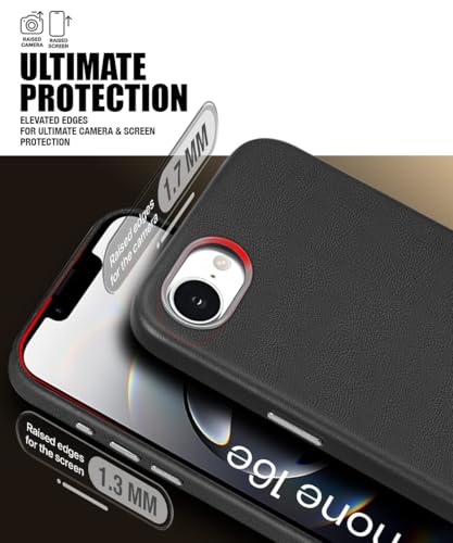 Image of WOW IMAGINE Back Cover for iPhone 16e | iPhone 17e | Shockproof Tough Leather Texture Hard Mobile Case | Ultra Slim Non-Slip Grip | Inner Velvet Fabric | Metal Camera Ring - Black
