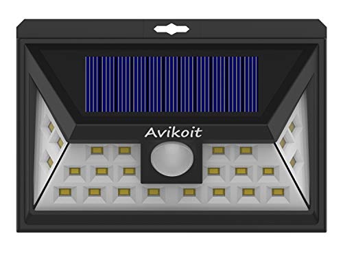 Avikoit 24 LED Solar Wireless & Waterproof Outdoor Lights, 270° Lightning Angle with Motion Sensor & 3 Optional Modes, for Front Door Balcony Garden Courtyard Garage Runway Stairs(1 Pack)