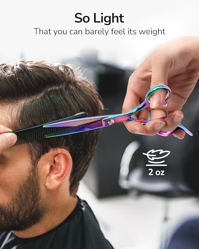 Image of ULG Professional Hair Scissors Kit Right-Hand Razor Edge Barber Scissors Salon Hair Cutting Shears Made of Japanese Stainless Steel, Hand Sharpened 6.5 inch Rainbow
