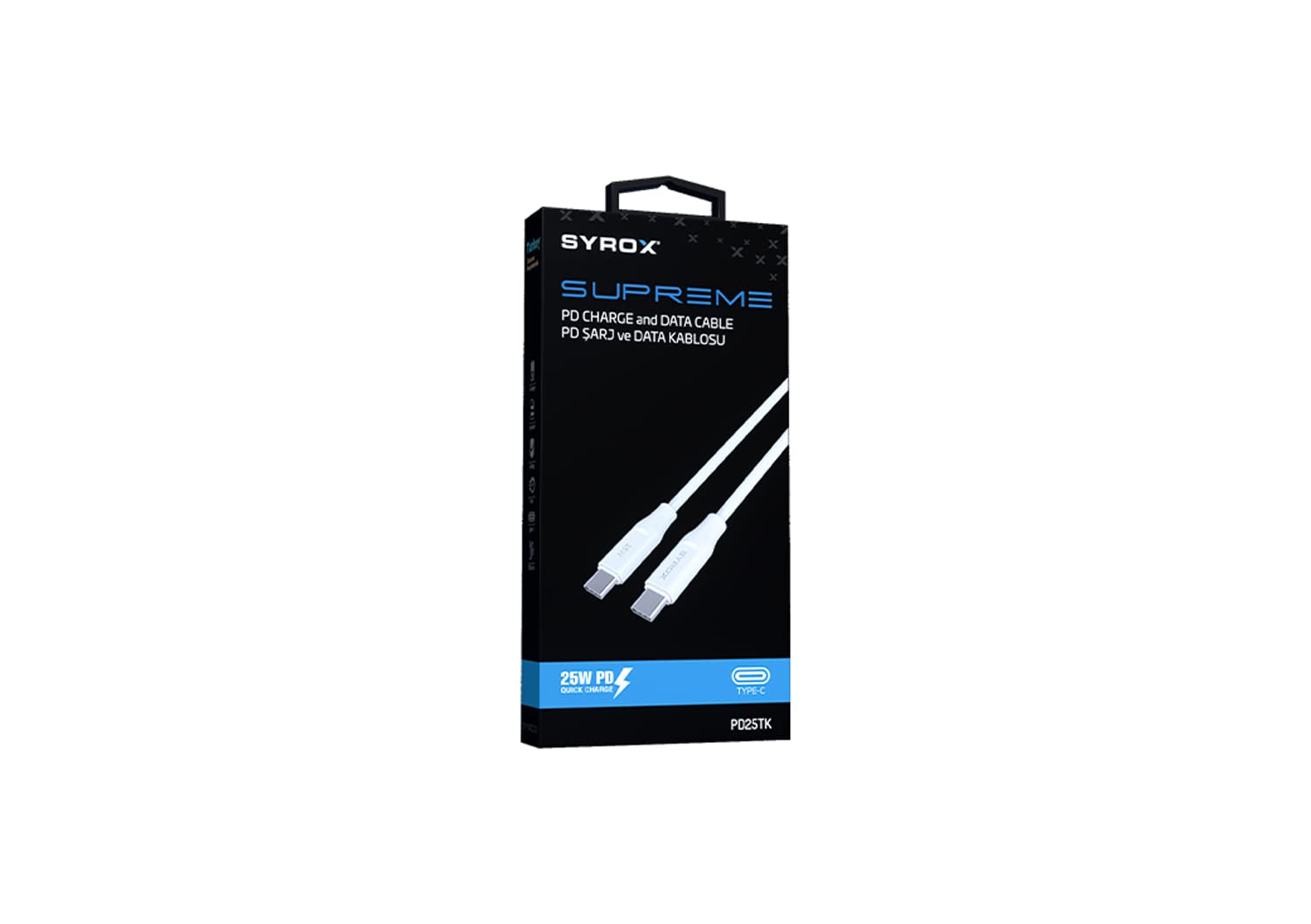 Syrox PD25TK Type-C To Type-C Pd 25W Hızlı Data/Şarj Kablosu 1 Metre Beyaz