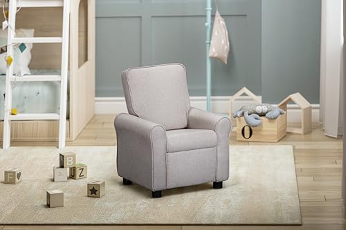 Image of Olive & Opie Jordan Kids /Toddler Push Back Recliner Chair, Lounge Sofa for Boys & Girls Ages 3 and Up, Soft Upholstery, Greige
