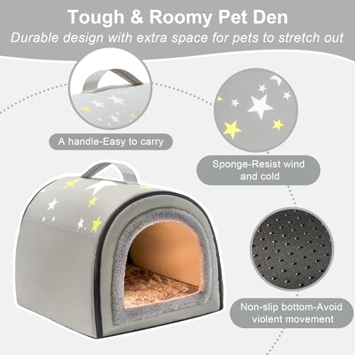 Jiupety Cozy Small Pet Dog House, 2 in 1 Puppy House, S Size for Cat and Puppy, Warm Cave Sleeping Nest for Cats and Dogs, S(14"×12"×11"), Up to 5 Lb, Grey - Image 6