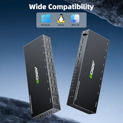 Image of 8 Port KVM Switch HDMI 4K@30Hz, USB2.0 HDMI KVM Switch for 8 Computers Share 1 Monitor Keyboard Mouse Printer, Support Hotkey Switch, with Remote Control and 8 USB Cables