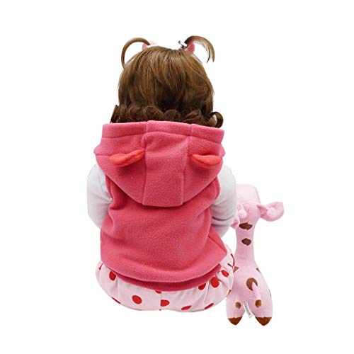FEIlei Boneca, boneca de silicone realista de 61 cm, roupa branca de desenho animado, calça rosa, ca