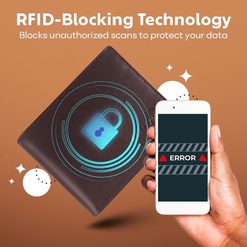 Full Grain Leather Wallet for Men – Slim RFID Blocking Card Holder for Men – Bifold Wallet for Mens – Compact & Durable – 8 Card Slots & 2 ID Windows (DARK BROWN)3