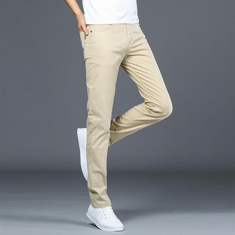 Men's Spring Autumn Khaki Business Slim Straight Versatile Elastic Casual Pants2