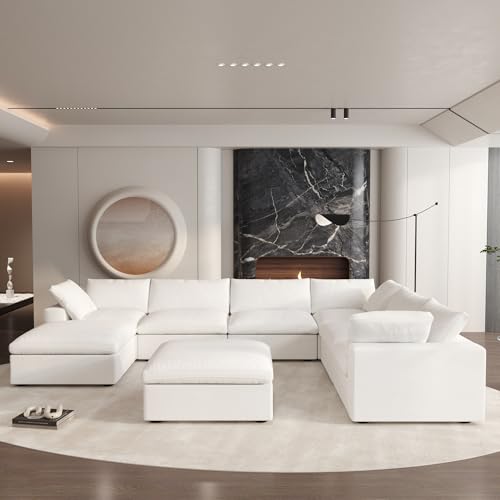 Cloud Couch Modular Sectional Sofa,Oversized 8 Seater Sofa,160.6" U Shaped Convertible Couches with Storage Ottoman Living Room Funiture, Deep Wide Seater,Covers Washable&Replaceable(White)