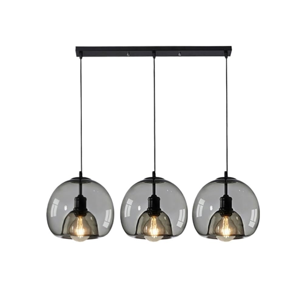 FEITENGDA Vintage Glass Ball Shaped Chandelier Modern Creative Amber or Grey Pendant Light Adjustable Height Hanging Fixture for Bedroom Cloakroom Kitchen Restaurant Hallway Porch