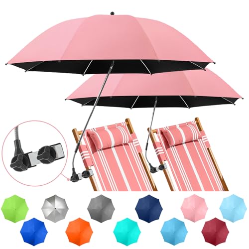 NBtoUS 2 PACK Chair Umbrella with Clamp, 360 ° Adjustable, UPF50+ Sunshade for Beach Chair, Patio Chair, Camping Chair, Golf Carts(Cloud Pink, Chair Not Included)