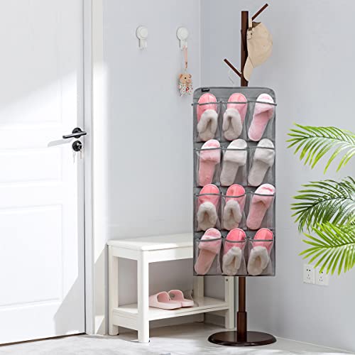 Anzorg Dual Sided Hanging Shoe Organizer For Closet With Rotating Hanger Hanging Shoe Rack Holder With 24 Large Pockets (Grey-Mesh Pockets) #TOP5