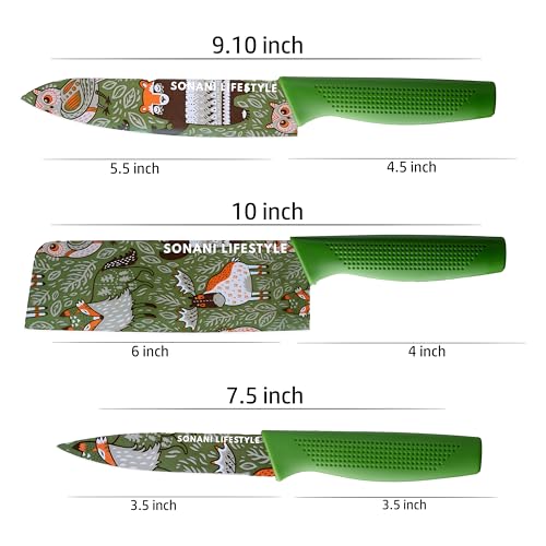 Image of Professional Piece Kitchen Knife Set - High Carbon Stainless Steel Chef, Utility & Santoku Knives with Ergonomic Blue Handles Knife (Dark Green, 3 piece)