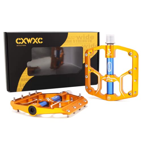 Road/Mountain Bike Pedals - 3 Bearings 9/16” Aluminum Alloy Bicycle Pedals - Mountain Bike Pedal With Removable Anti-Skid Nails (Gold) #TOP5