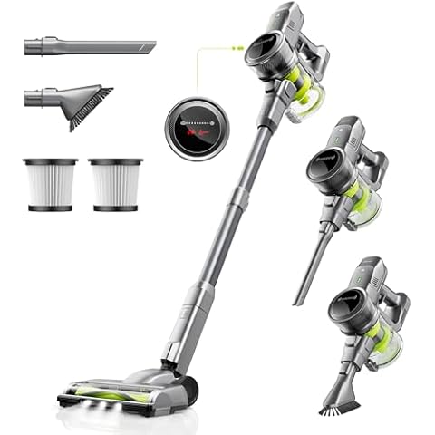 kalado Cordless Vacuum Cleaner 250w, 26000pa Stick Vacuum Cleaner, LED Display Screen, Detachable Battery, Suitable for Hard Floors, Carpets, Pet Hair Cover