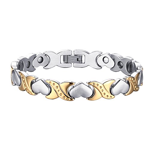 OIDEA Bijoux Femme Bracelet Chaîne de Main Charms Gourmette Coeur Acier Inoxydable Aimant Couleur Argent et Or À la mode Pour Femme Avec Sac Cadeau