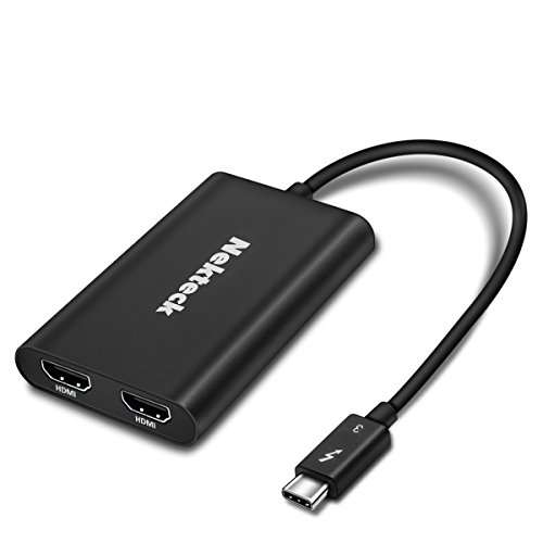 Super Sale 🛒 Nekteck [Certified] Thunderbolt 3 to Dual 4K HDMI Adapter Converter for Mac and Windows Systems - Support Up to Two UHD 4K 60Hz Displays - [USB-C is NOT Supported]