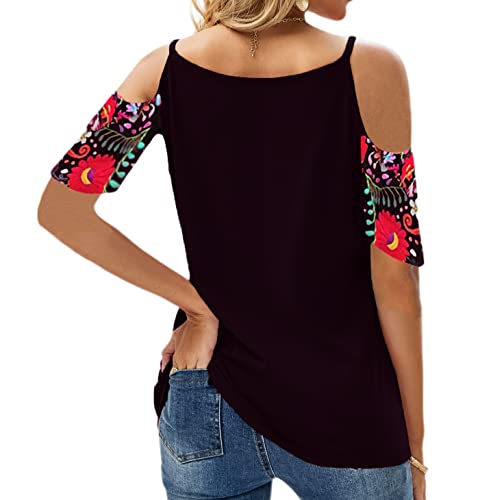 Melliflo Women Embroidered Cold Shoulder Tops Casual Peasant Blouses Summer Short Sleeve Mexican Shirts2