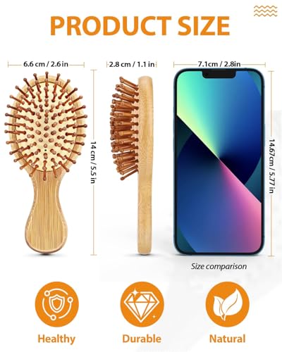 Image of Bamboo Hair Brush for Massaging Scalp, Hair Growth for Girls, Women, Natural Bamboo Bristles Detangling Wooden Paddle Hairbrush for Hair Care, Anti-Static (Bamboo Comb)