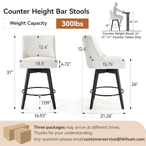 Image of 26 inch Counter Height Swivel Bar Stools, Set of 6, Cream