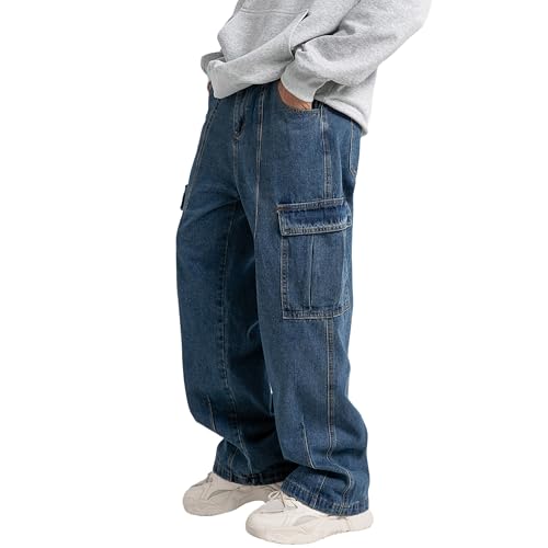 Men's Baggy Jeans Y2K Vintage Cargo Pants with Pocket Straight Leg Pants Fit Skateboard Streetwear2