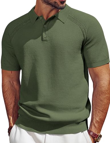PJ PAUL JONES Men's Polo Shirt Short Sleeve Textured Knit Button Shirts Raglan Sleeve Casual Golf Shirt