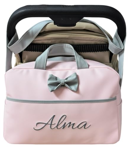 Bolso Carrito Bebé con Nombre Personalizado – Pañalera Maternal Elegante y Funcional con Asa Larga y Enganches – Amplio Organizador para Biberones, Pañales y Accesorios