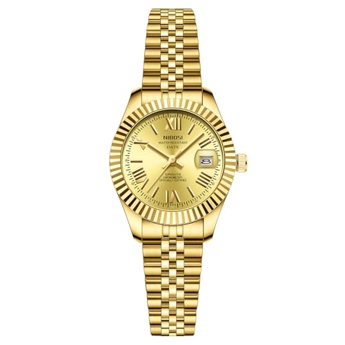 Image of NIBOSI Watches for Woman Analog Quartz Stainless Steel Diamond Rose Gold Green Small Dial Women Watches Classic Wrist Watch Date Waterproof