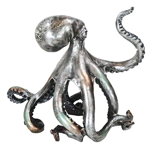 Estatua grande de pulpo náutico en resina con acabado metálico miniatura 6