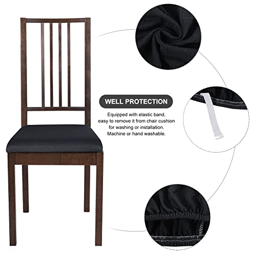 Image of SearchI Seat Covers for Dining Room Chairs Stretch Jacquard Chair Seat Covers Set of 6, Removable Washable Upholstered Chair Seat Protector Cushion Slipcovers for Kitchen, Office(Black Rhombus)