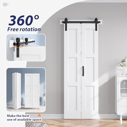 Image of FREDBECK 28X84(Double 14x84) Bifold Barn Doors White Sliding Interior Door