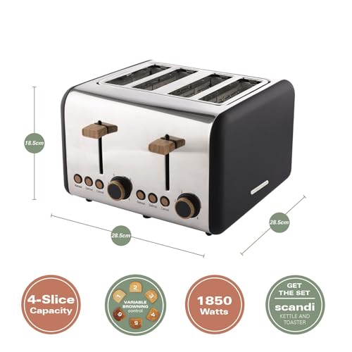 Hamilton Beach Toaster 4 Slice, Scandi, 1500W, 6 Browning Controls, Defrost, Reheat & Cancel Settings, Removable Crumb Tray, Matte Black with Wood Effect - HBT02MB - Image 3