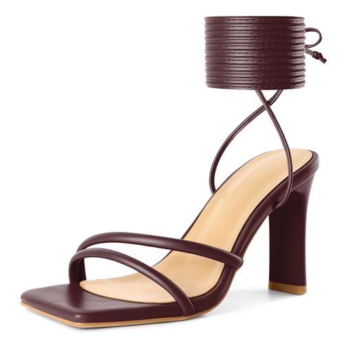 Image of Joseywade Chunky Heels For Women Lace Up Tie Up High Heel 3.5 inch Heeled Sandals Open Toe Shoes
