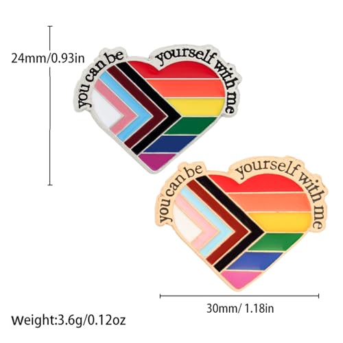 Image of LGBT Rainbow Pride Pins YOU CAN BE YOURSELF WITH ME /YOU ARE SAFE WITH ME Enamel Lapel Pin LGBTQ Pride Ally Pin Progress Pride Brooch Badge Pin for Shirt Backpack Hat Pride Month Decoration Jewelry