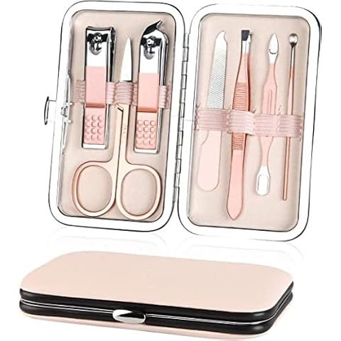 AOMIG Nail Clippers Set, 7 pcs Professional Portable Manicure Kit, Eyebrow Grooming Face Hair Clippers, Stainless Steel Nail Care Tools with Luxurious Leather Case for Travel & Home Cover
