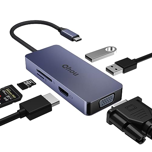 6-1 USB C Hub con 4K HDMI, VGA, 2 USB 2.0, Lector de Tarjetas SD/TF, Adaptador USB C para MacBook Pro/Air, DELL, HP, Lenovo Pro, DELL/HP/Lenovo
