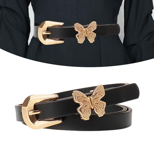 Women’s Fashion Waistband PU Leather Waist Belt With Lovely Butterfly Charm 1.4cm Width Soft Fabric Multi Color Option Multic2