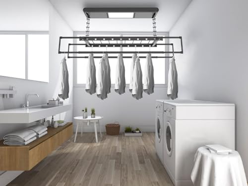 Suszarka Do Ubrań Sterowana Zdalnie, Elektryczna, Sufitowa – Oszczędzający Miejsce System Wieszaków Aluminiowych I Stalowych Do Wydajnego Suszenia W Pomieszczeniach,12w Lighting-White