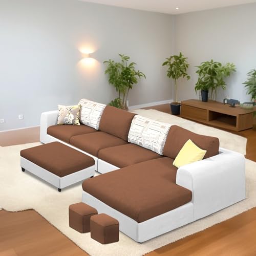Image of Koza RHS 8 Seater L Shape Sofa Set with Center Table for Living Room (Brown Grey Fabric) Premium Fabric Sofa