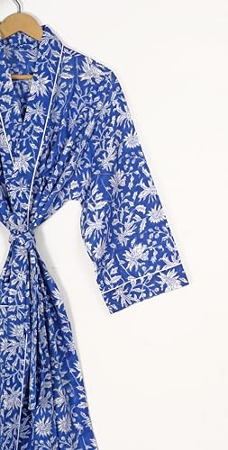 Cotton Hand Block Print Kimono Robes for Women, Long Length Floral Print Nightgown, Bikani cover- up cotton kimono4