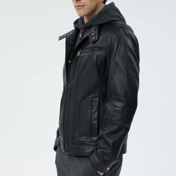 Men's Hooded Genuine Lambskin Leather Jackets Men - Motorcycle Leather Jacket With Removable Hood