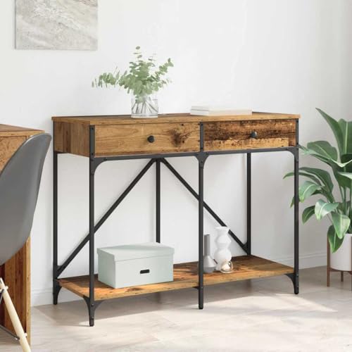 VIHHQGC Table console en bois vieilli - 100 x 39 x 78,5 cm - Avec tiroirs et étagères - Aspect bois vieilli moderne pour couloir ou salon