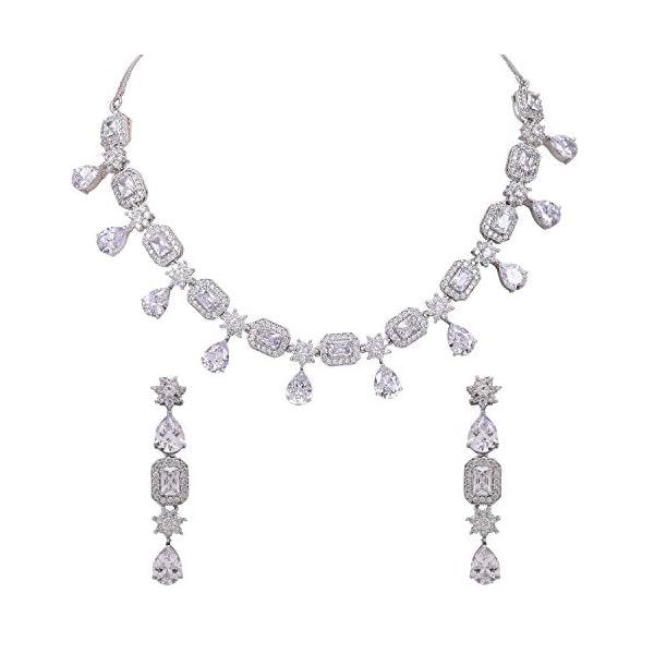 Ratnavali Jewels American Diamond CZ/AD Gold Plated Designer Jewellery Set/Necklace Set with Earring for Girls/Women