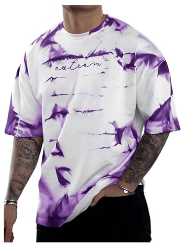 SOLY HUX Men's Graphic Tie Dye T Shirt Letter Print Crew Neck Short Sleeve Casual Summer Tee Tops
