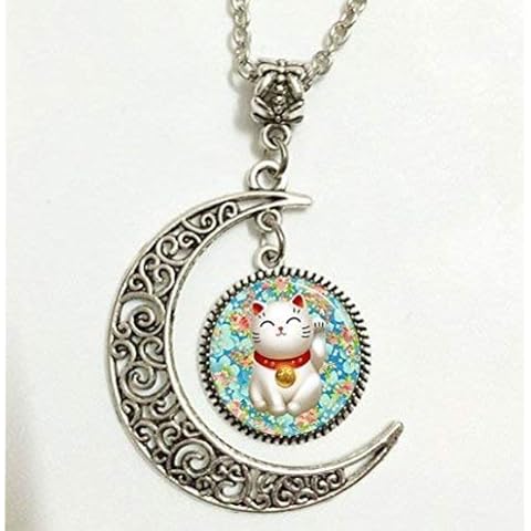 Lucky Cat Pendant,Lucky Cat Necklace,Lucky Cat Moon Jewelry Necklace Cover