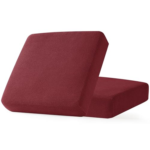 Image of CHUN YI Stretch Couch Cushion Cover, Fitted Loveseat Sofa Chair Seat Slipcover Furniture Protector, Checks Spandex Jacquard Fabric(2,Wine), 2