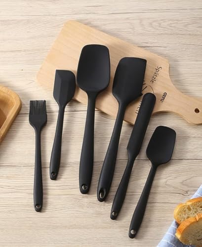Image of Achintya 6-Piece Silicone Spatula Set | Heat Resistant Non-Stick Kitchen Utensils for Baking & Cooking | Flexible Rubber Scrapers, Basting Brush & Icing Spatulas for Mixing