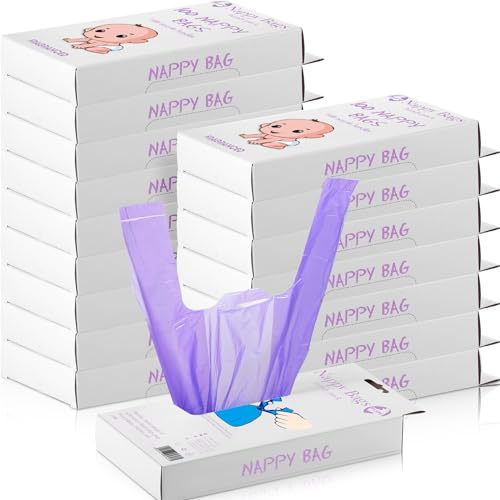 Image of 1600 Count Baby Disposable Diaper Bags Scented Diaper Sacks with Tie Handle Disposal Trash Sacks Baby Poop Waste Bag Refill(Purple)