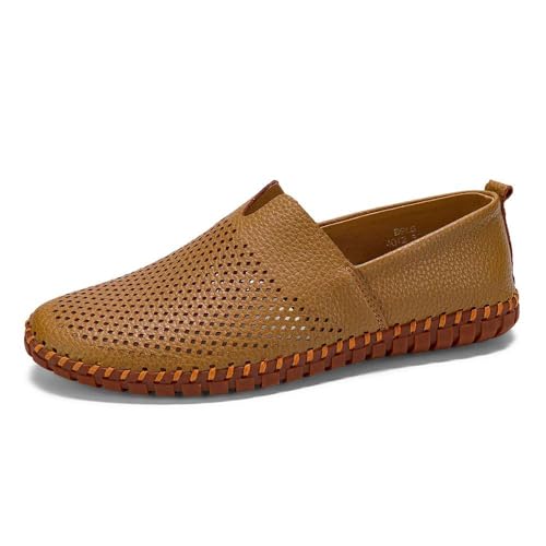Image of Men's Genuine Leather Loafer Shoes Slip On Soft Walking Shoes Perforated Driving Shoes