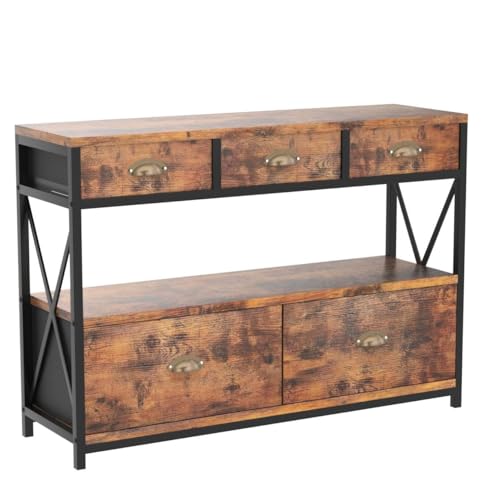 JZM 3-Tier Entryway Console, Dresser TV Stand for Bedroom & Living Room with 5 Cases, 39.5' Entertainment Center Hallway Foyer Table, Vintage
